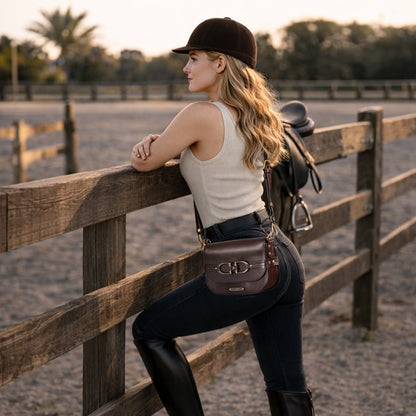 Delaney - Equestrian Stirrup Crossbody Luxury Leather Handbag in Deep Brown Urban-Equestrian