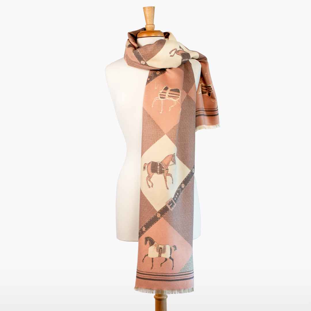 Della -  Blush Pink Equestrian Motif Luxe Shawl Urban-Equestrian