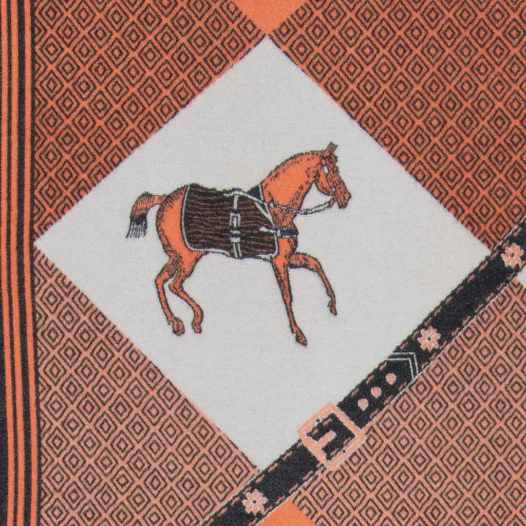 Della -  Tangerine Equestrian Motif Luxe Shawl Urban-Equestrian