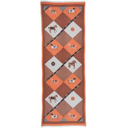 Della -  Tangerine Equestrian Motif Luxe Shawl Urban-Equestrian