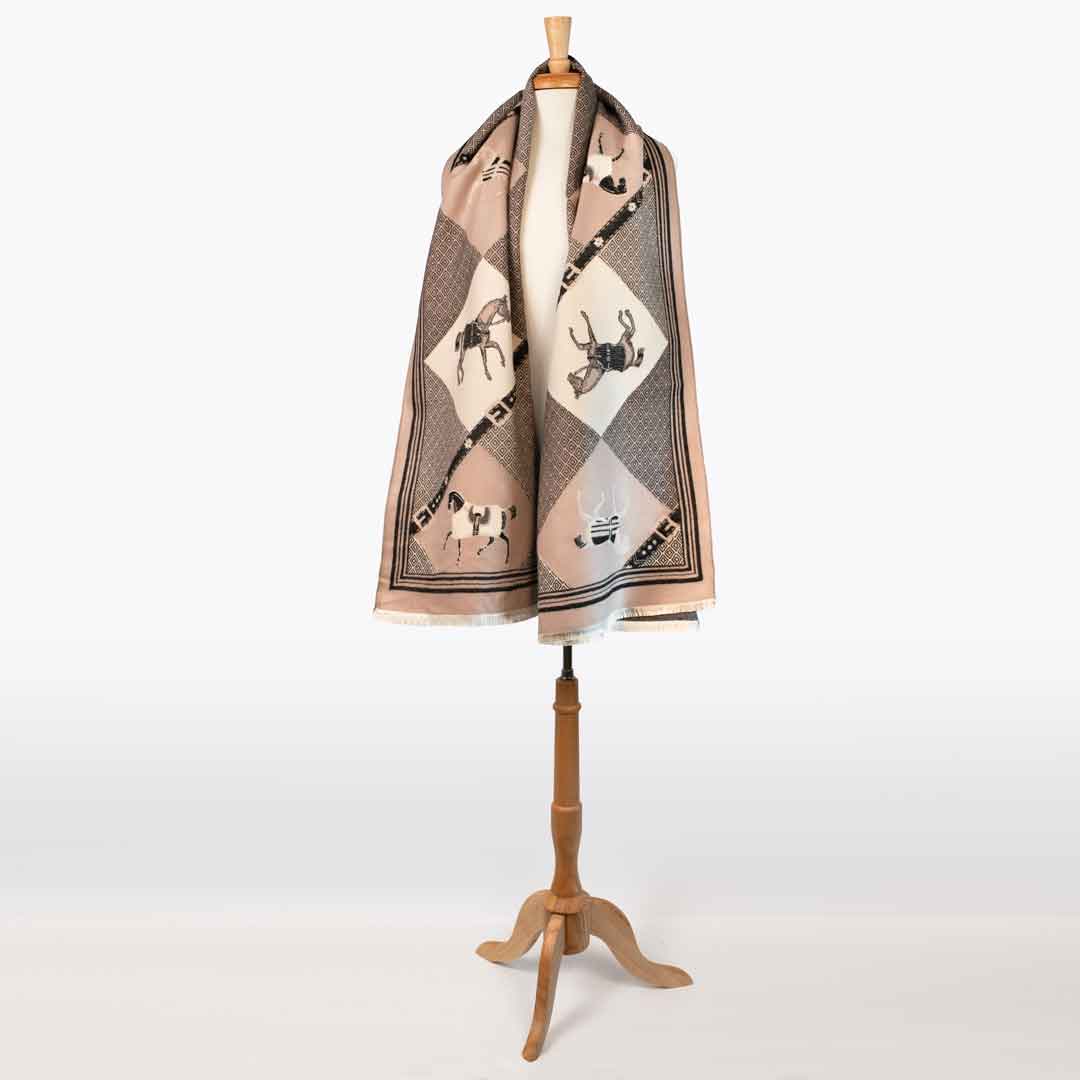 Della -  Taupe Equestrian Motif Luxe Shawl Urban-Equestrian