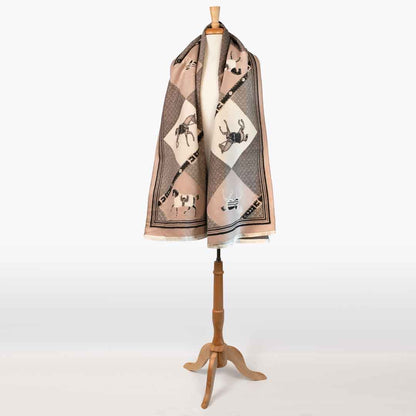 Della -  Taupe Equestrian Motif Luxe Shawl Urban-Equestrian