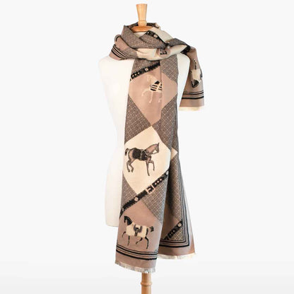 Della -  Taupe Equestrian Motif Luxe Shawl Urban-Equestrian