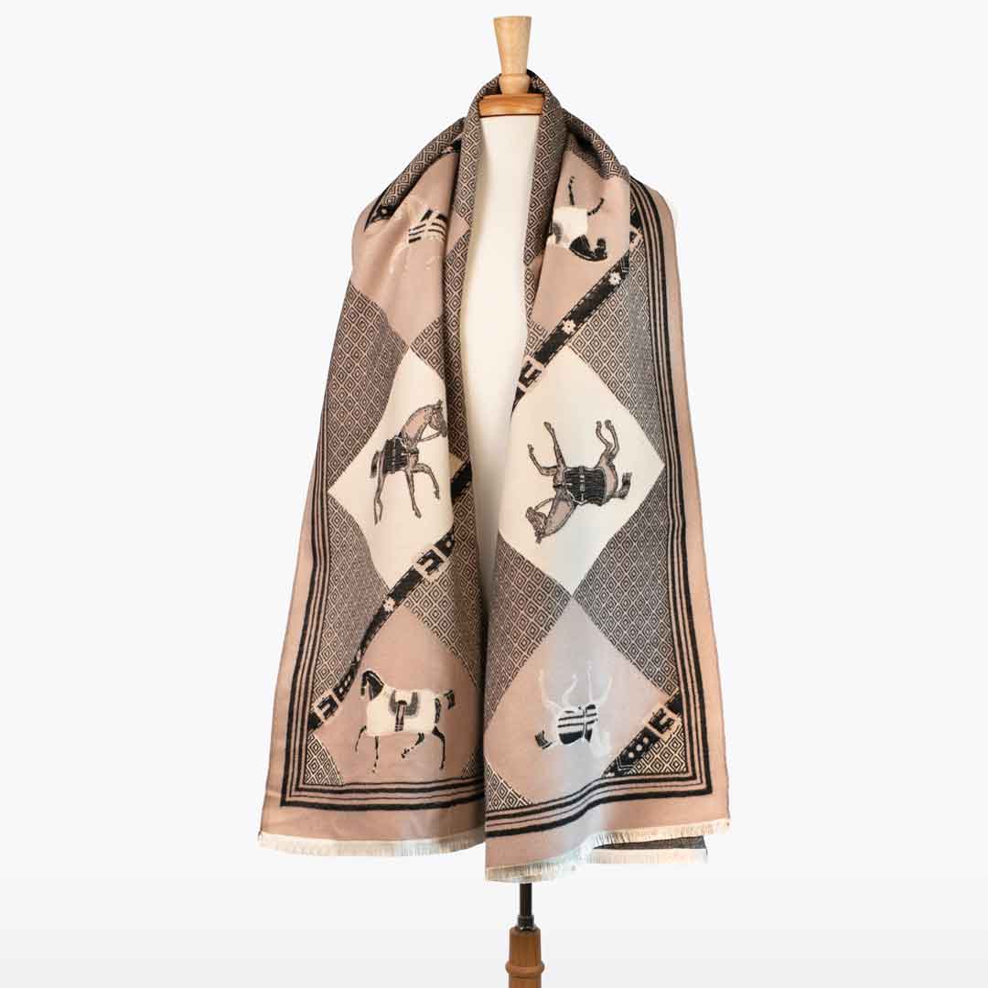 Della -  Taupe Equestrian Motif Luxe Shawl Urban-Equestrian