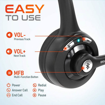 Delton 10X Bluetooth Computer Headset, Over the Head Single Ear Wireless Headset