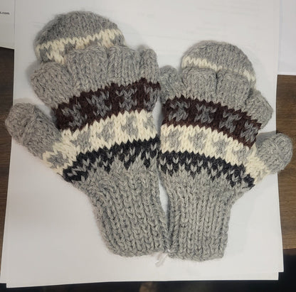 Deluxe Hand Knit Hooded Kids Alpaca Gloves ("Glittens") Purely Alpaca