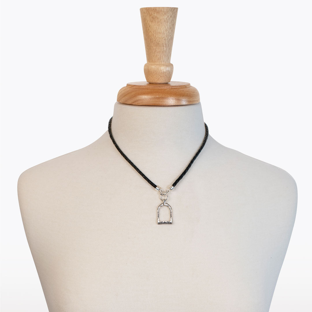 Denby - Leather 7 Silver Equestrian Riding Stirrup Necklace Urban-Equestrian