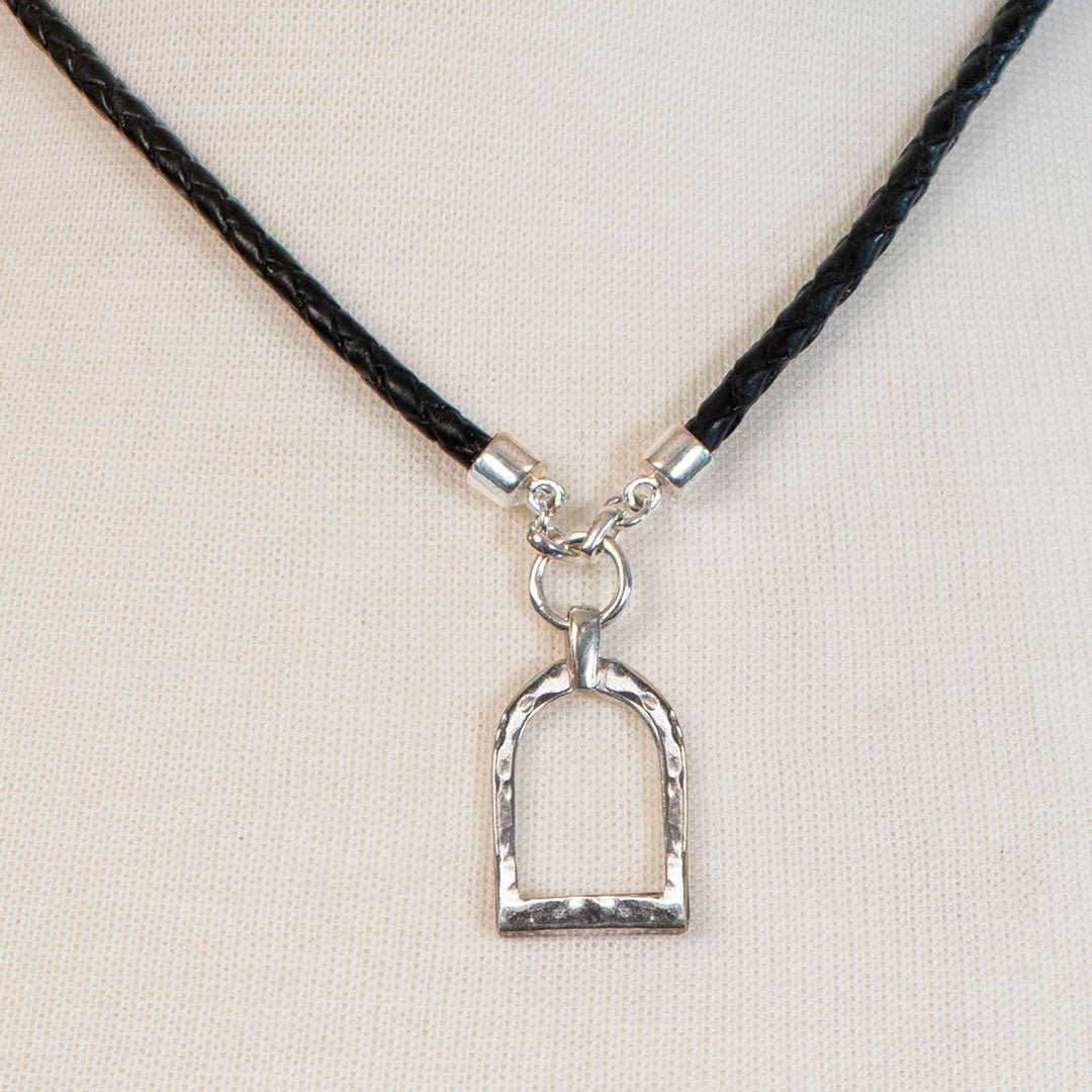 Denby - Leather 7 Silver Equestrian Riding Stirrup Necklace Urban-Equestrian