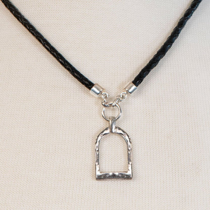 Denby - Leather 7 Silver Equestrian Riding Stirrup Necklace Urban-Equestrian