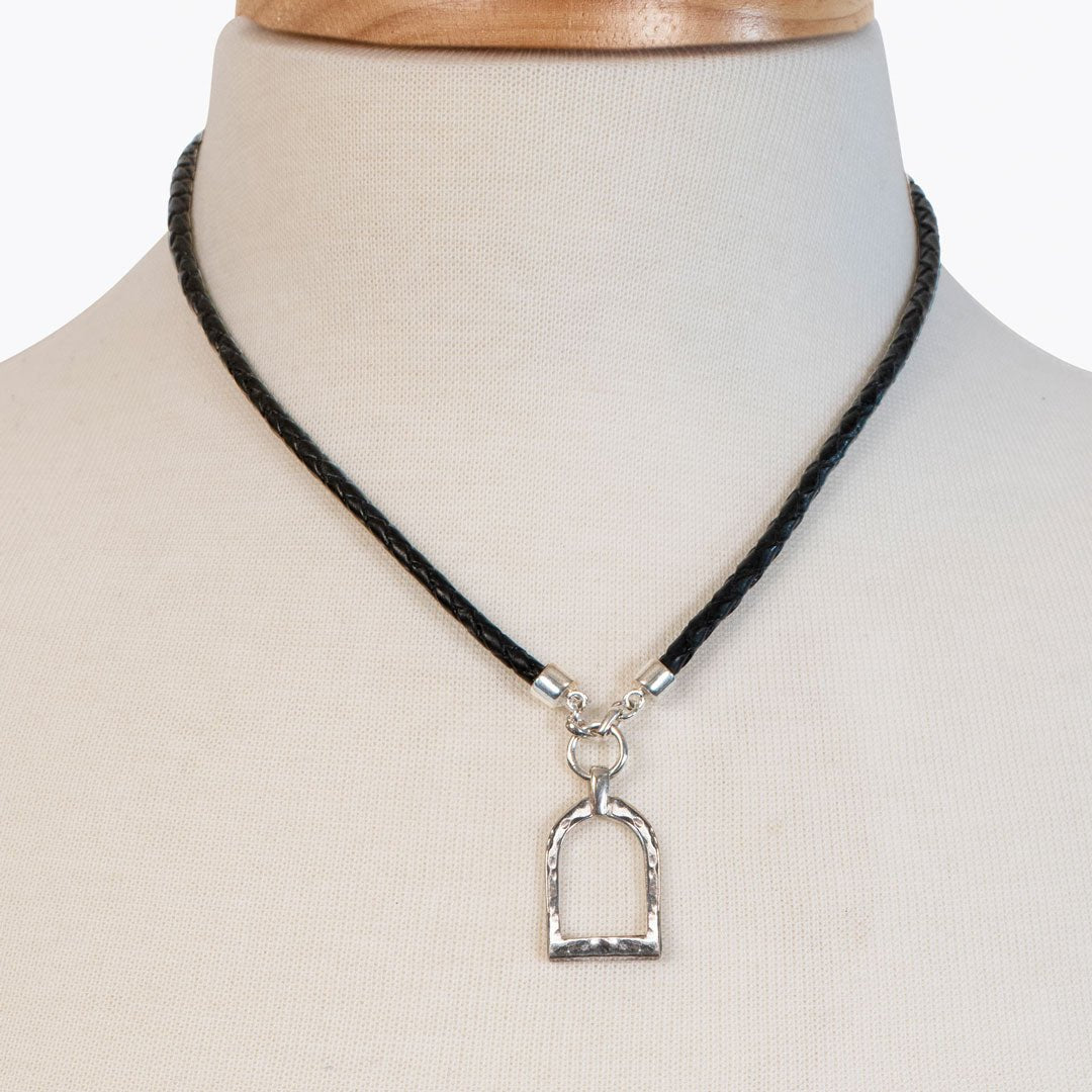 Denby - Leather 7 Silver Equestrian Riding Stirrup Necklace Urban-Equestrian