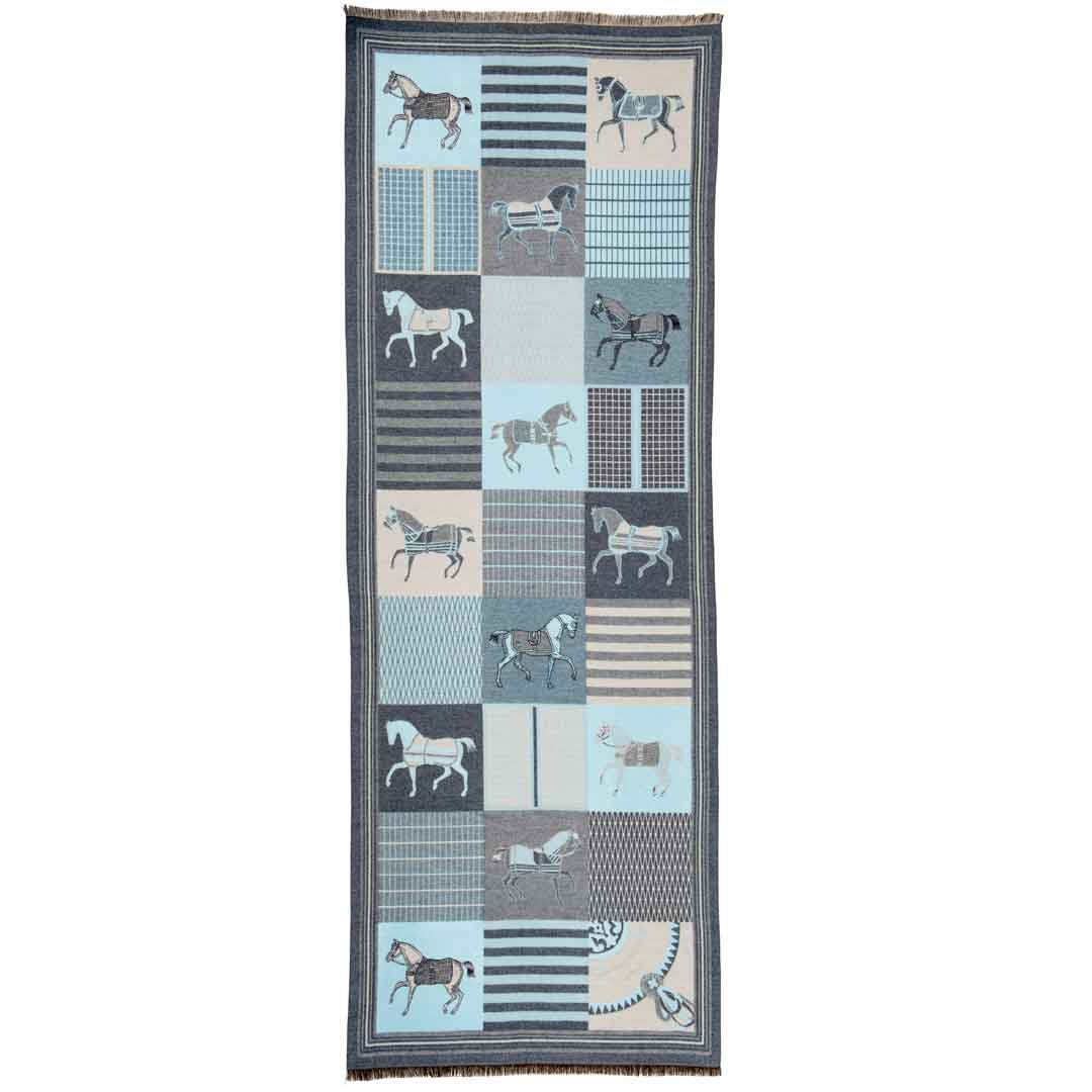 Devon -  Aqua Equestrian Motif Luxe Shawl Urban-Equestrian