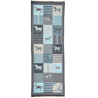 Devon -  Aqua Equestrian Motif Luxe Shawl Urban-Equestrian