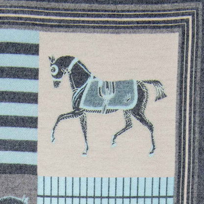 Devon -  Aqua Equestrian Motif Luxe Shawl Urban-Equestrian