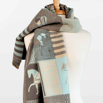 Devon -  Aqua Equestrian Motif Luxe Shawl Urban-Equestrian