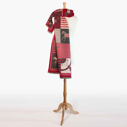 Devon -  Crimson Equestrian Motif Luxe Shawl Urban-Equestrian