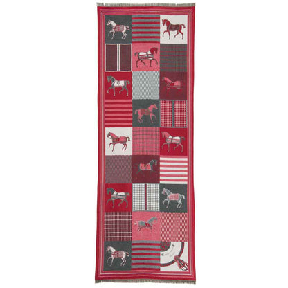Devon -  Crimson Equestrian Motif Luxe Shawl Urban-Equestrian