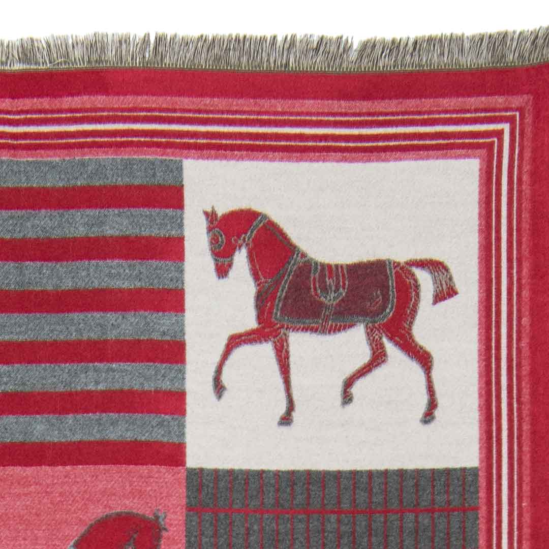 Devon -  Crimson Equestrian Motif Luxe Shawl Urban-Equestrian