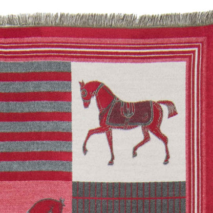 Devon -  Crimson Equestrian Motif Luxe Shawl Urban-Equestrian
