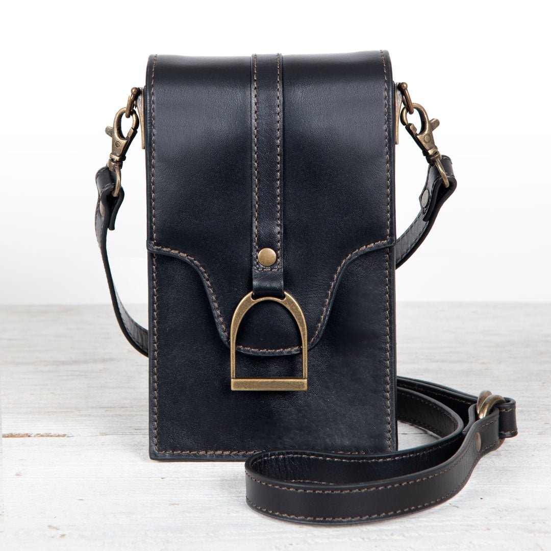 Devon Deluxe Phone Bag - Luxury Leather Handbag in Black Urban-Equestrian