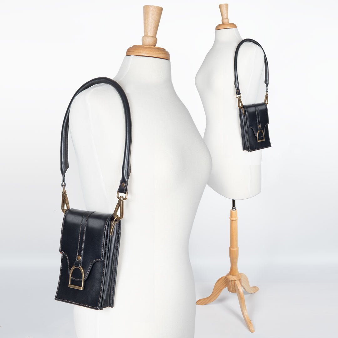 Devon Deluxe Phone Bag - Luxury Leather Handbag in Black Urban-Equestrian
