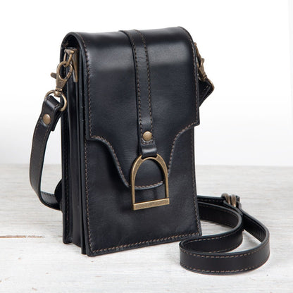 Devon Deluxe Phone Bag - Luxury Leather Handbag in Black Urban-Equestrian