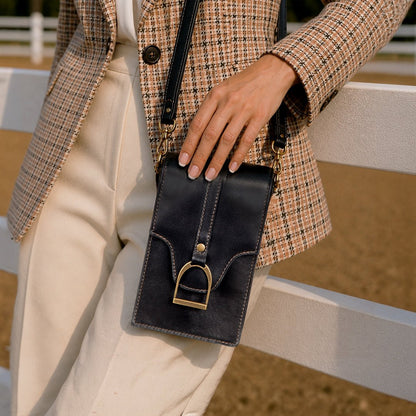 Devon Deluxe Phone Bag - Luxury Leather Handbag in Black Urban-Equestrian