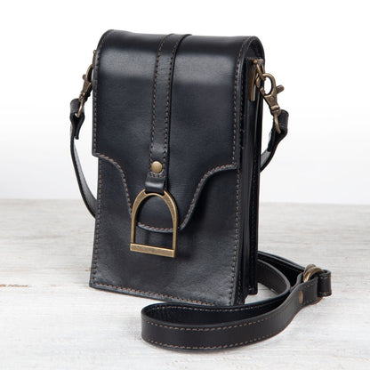 Devon Deluxe Phone Bag - Luxury Leather Handbag in Black Urban-Equestrian