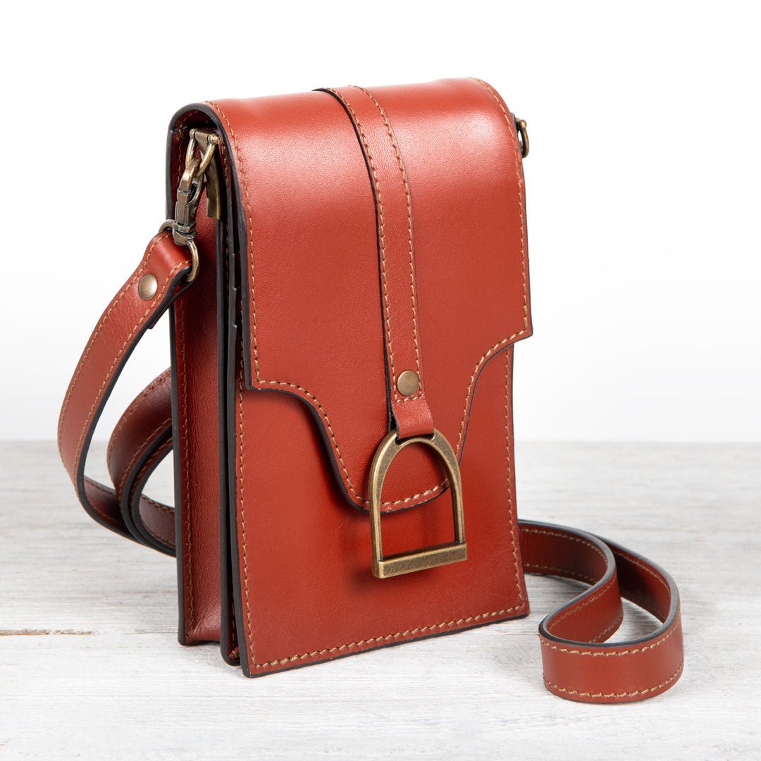 Devon Deluxe Phone Bag - Luxury Leather Handbag in Cognac Urban-Equestrian