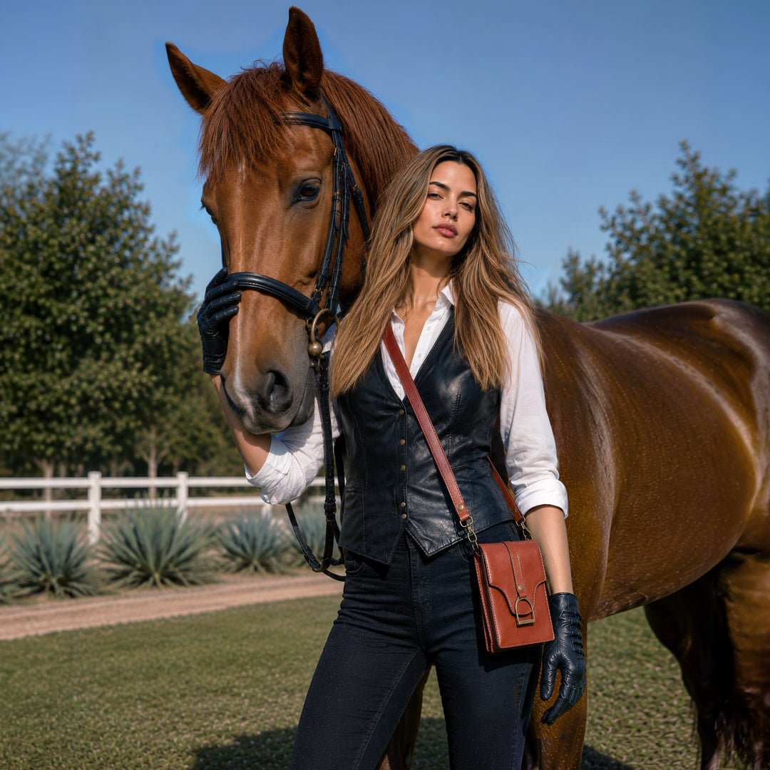 Devon Deluxe Phone Bag - Luxury Leather Handbag in Cognac Urban-Equestrian