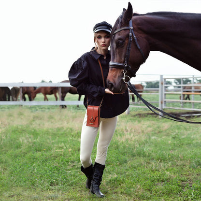 Devon Deluxe Phone Bag - Luxury Leather Handbag in Cognac Urban-Equestrian