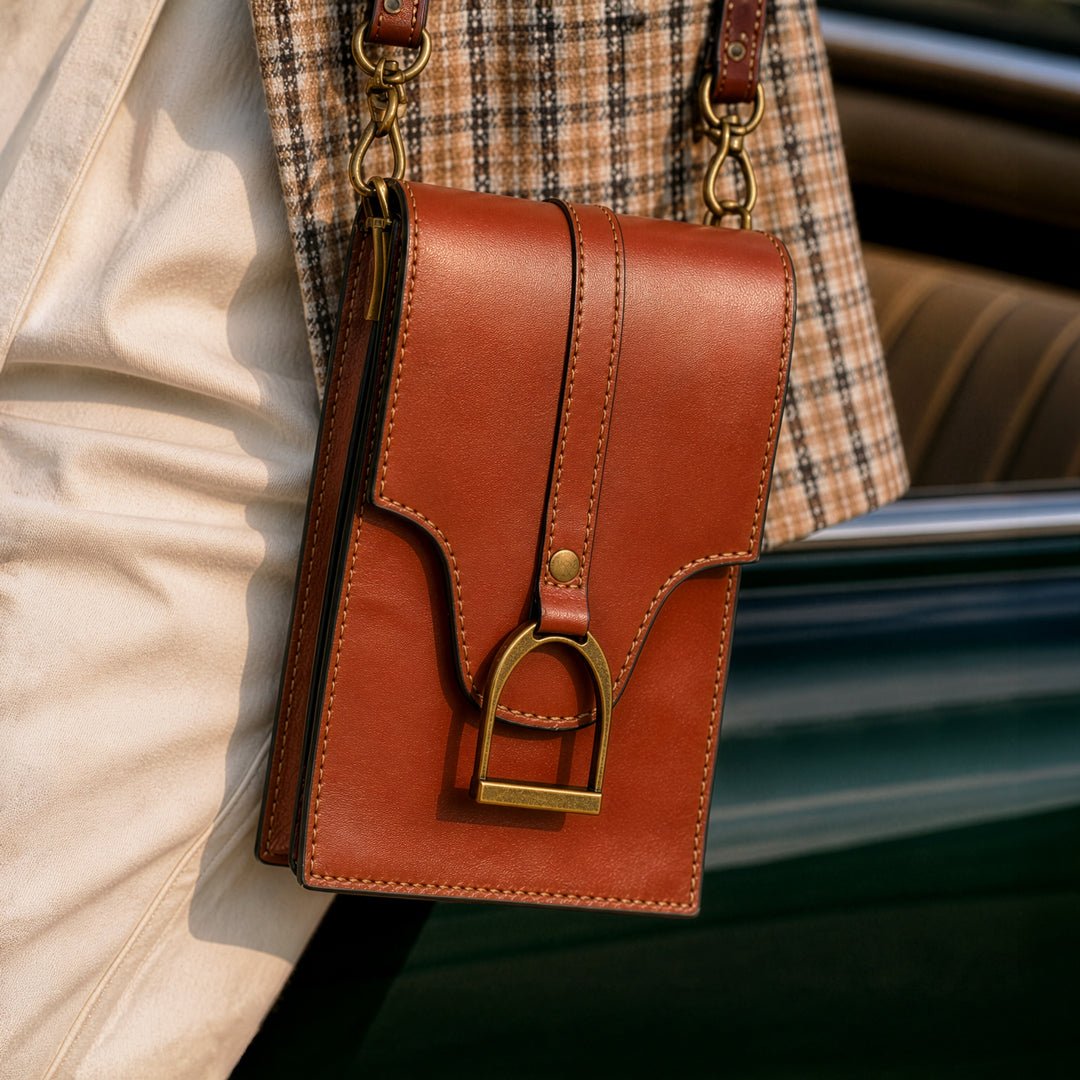 Devon Deluxe Phone Bag - Luxury Leather Handbag in Cognac Urban-Equestrian