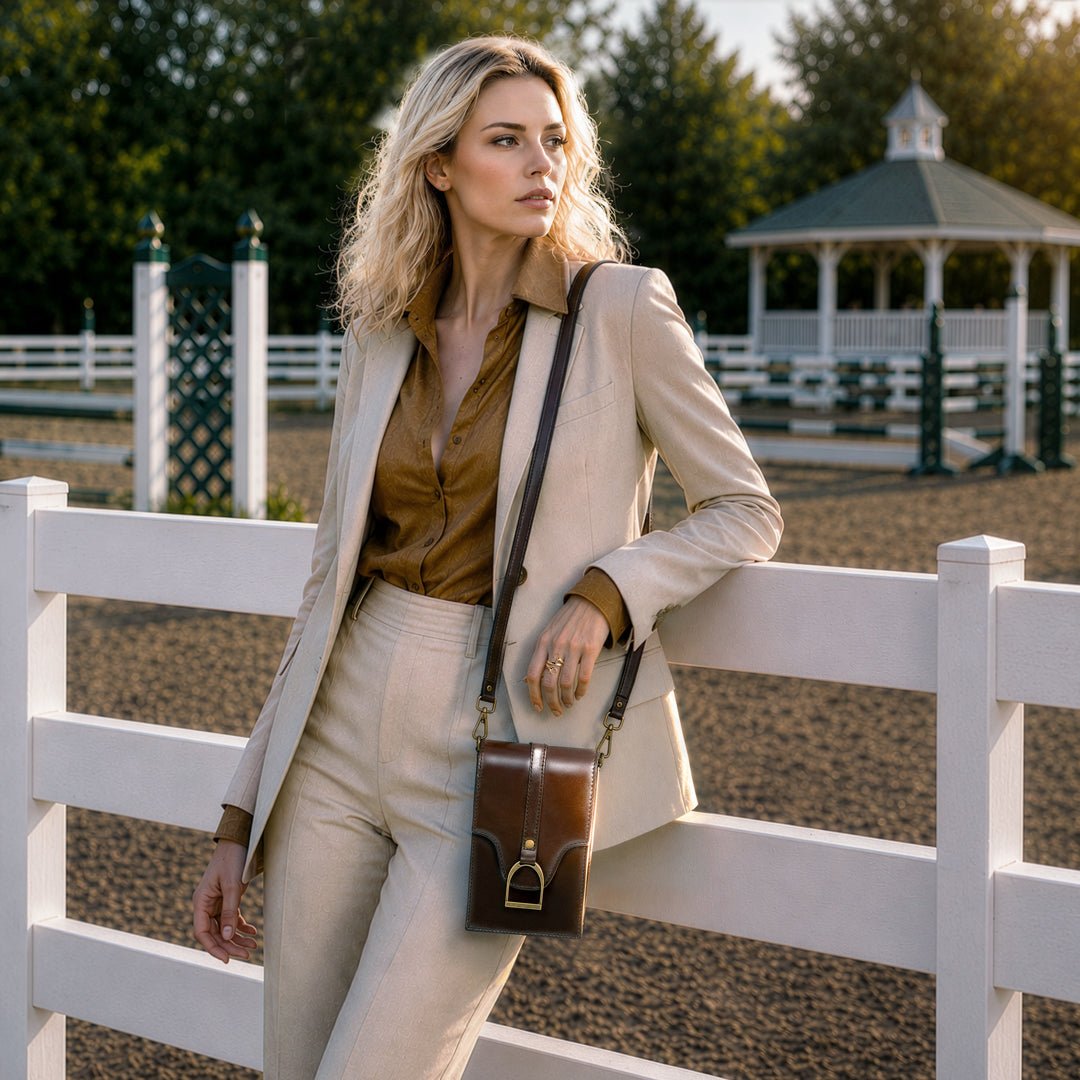 Devon Deluxe Phone Bag - Luxury Leather Handbag in Deep Brown Urban-Equestrian