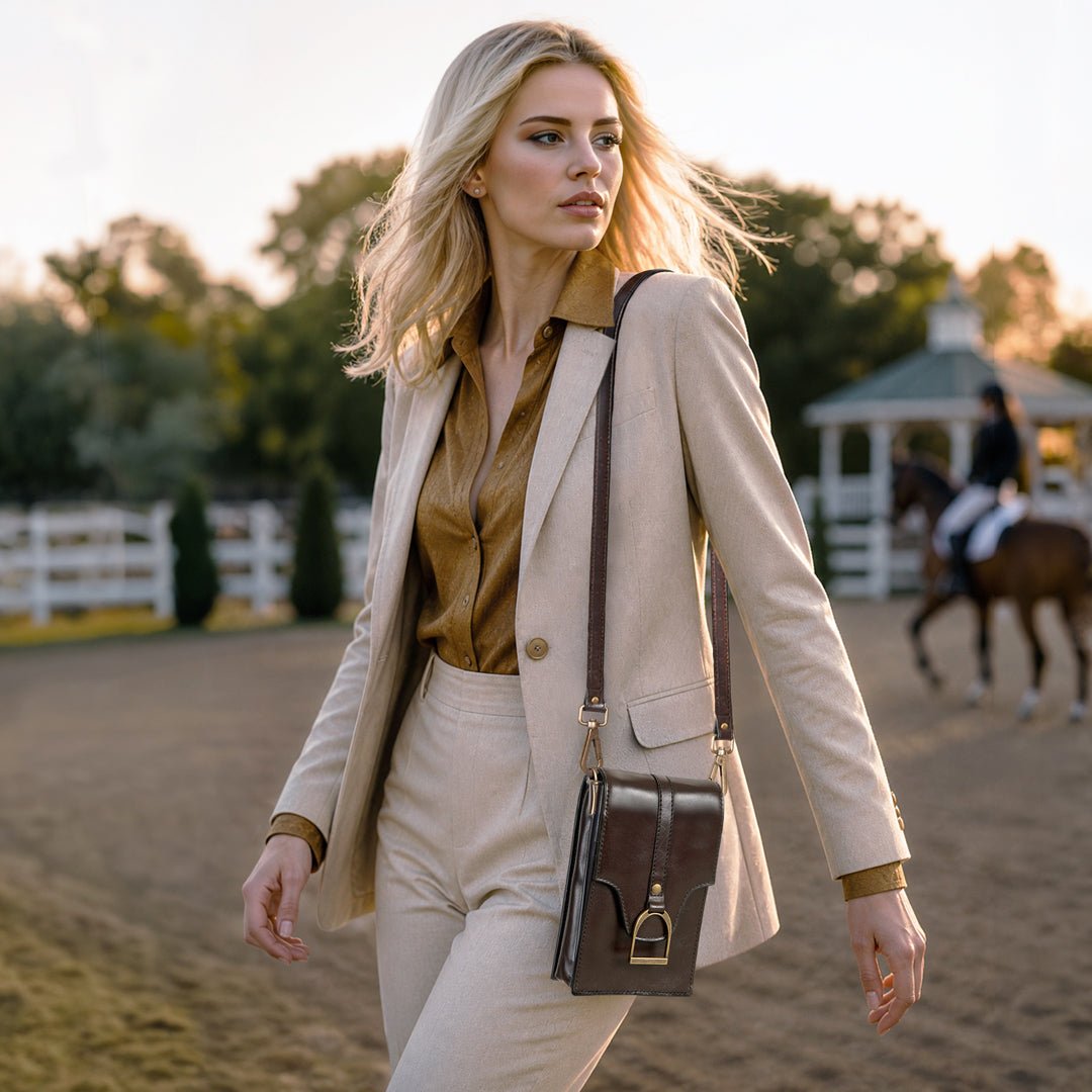 Devon Deluxe Phone Bag - Luxury Leather Handbag in Deep Brown Urban-Equestrian
