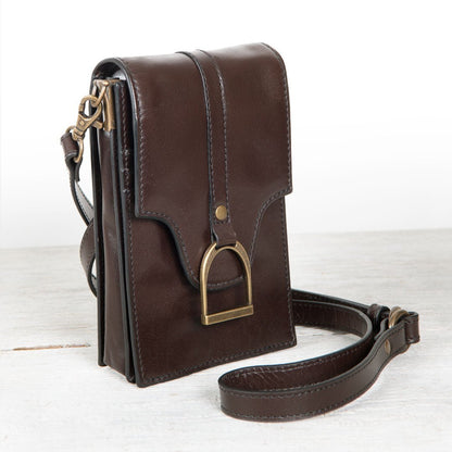 Devon Deluxe Phone Bag - Luxury Leather Handbag in Deep Brown Urban-Equestrian
