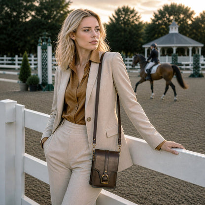 Devon Deluxe Phone Bag - Luxury Leather Handbag in Deep Brown Urban-Equestrian