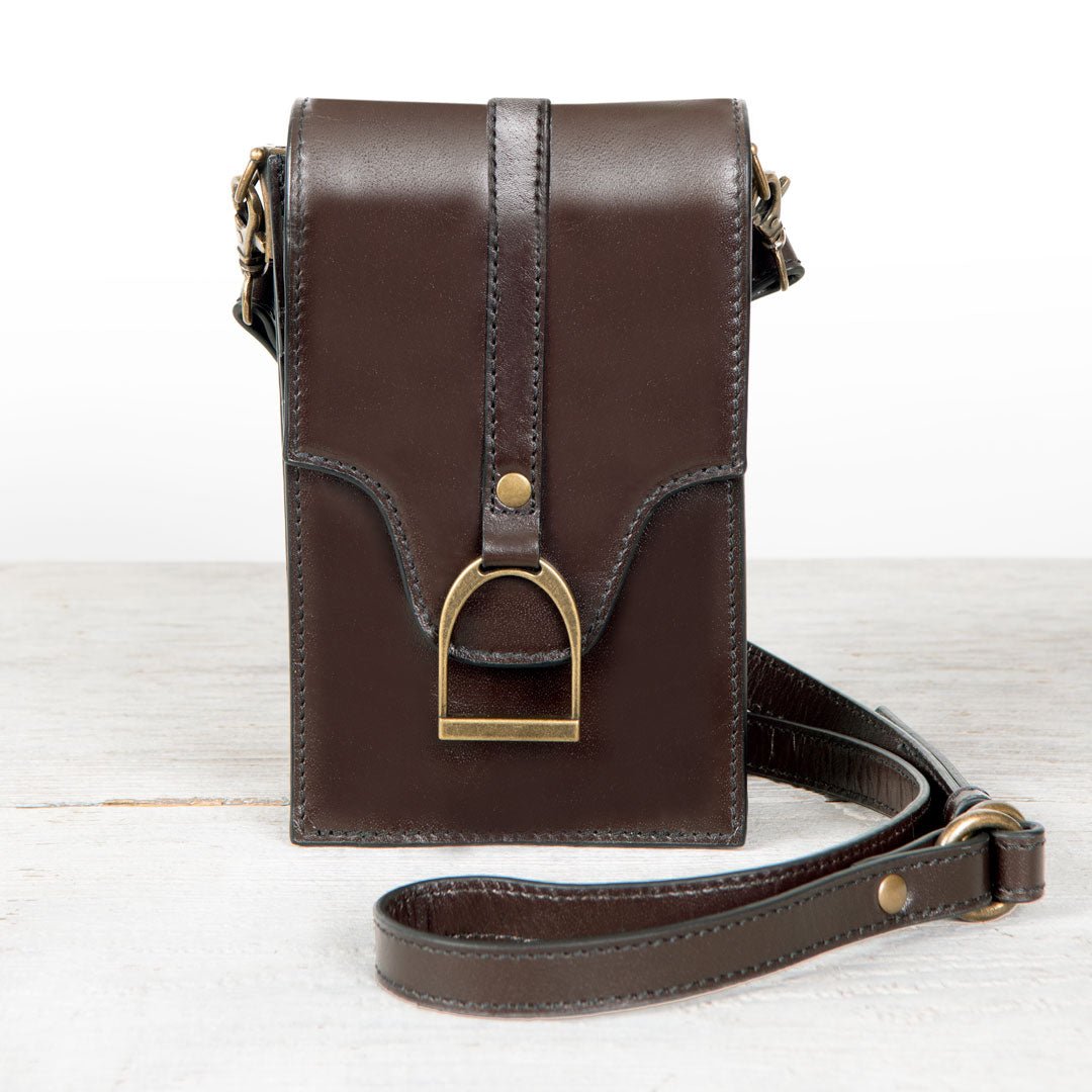 Devon Deluxe Phone Bag - Luxury Leather Handbag in Deep Brown Urban-Equestrian