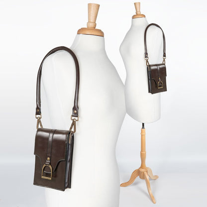 Devon Deluxe Phone Bag - Luxury Leather Handbag in Deep Brown Urban-Equestrian