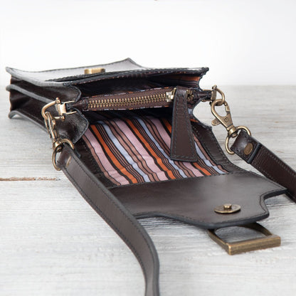 Devon Deluxe Phone Bag - Luxury Leather Handbag in Deep Brown Urban-Equestrian