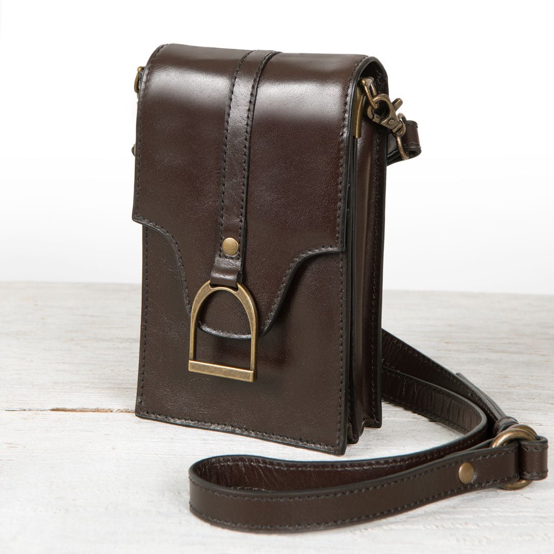 Devon Deluxe Phone Bag - Luxury Leather Handbag in Deep Brown Urban-Equestrian