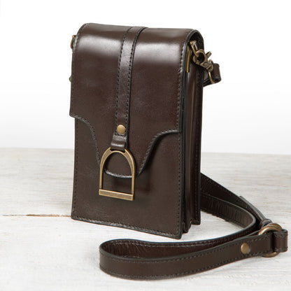 Devon Deluxe Phone Bag - Luxury Leather Handbag in Deep Brown Urban-Equestrian