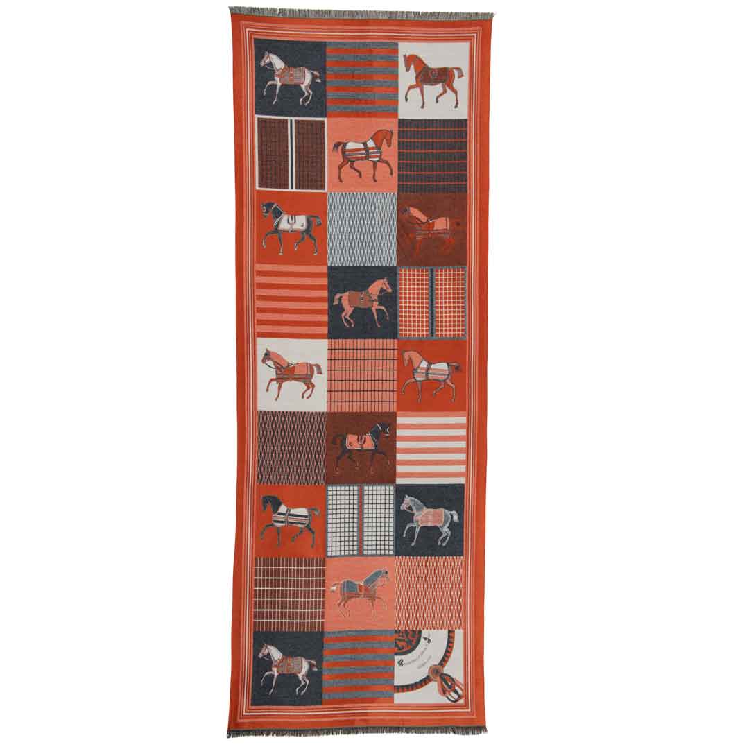 Devon -  Tangerine Equestrian Motif Luxe Shawl Urban-Equestrian