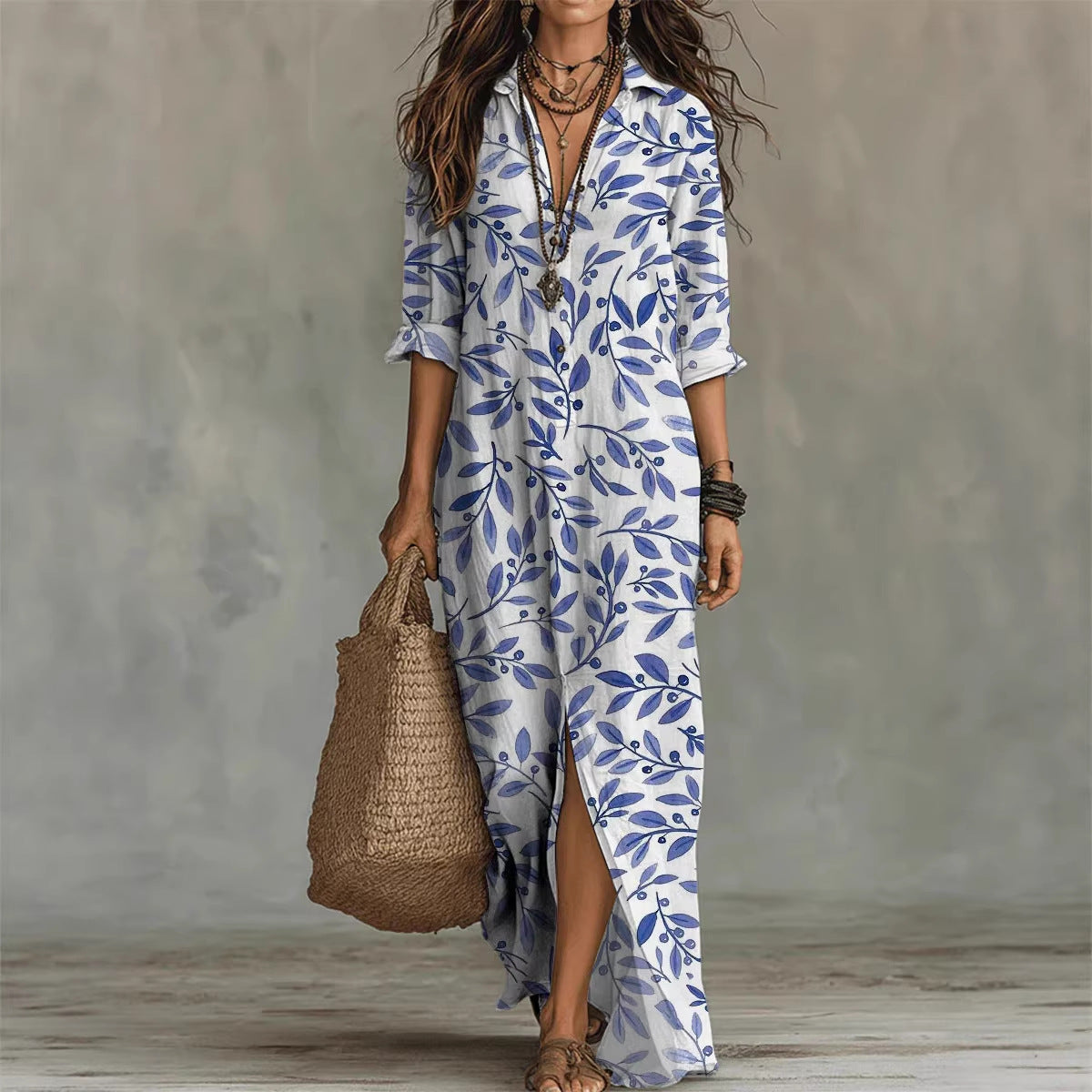 Digital Print Lapel Midi Shirt Dress – 5 Colors, S–3XL FitiqueFit