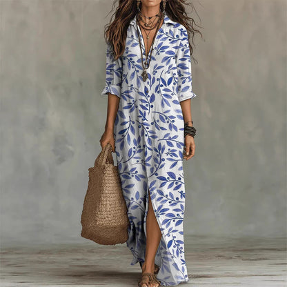 Digital Print Lapel Midi Shirt Dress – 5 Colors, S–3XL FitiqueFit