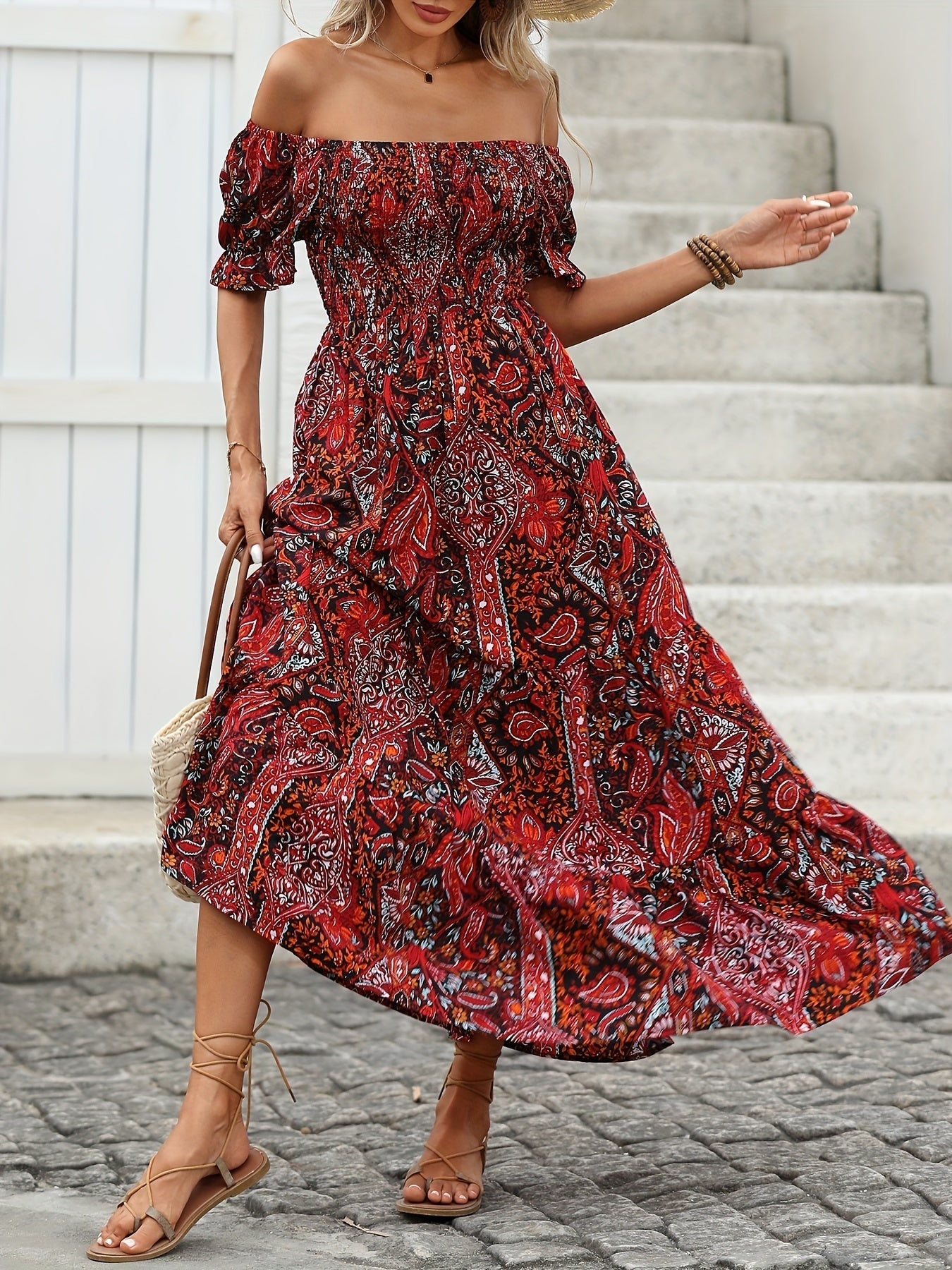 Women’s Paisley One‑Shoulder Maxi Dress FitiqueFit