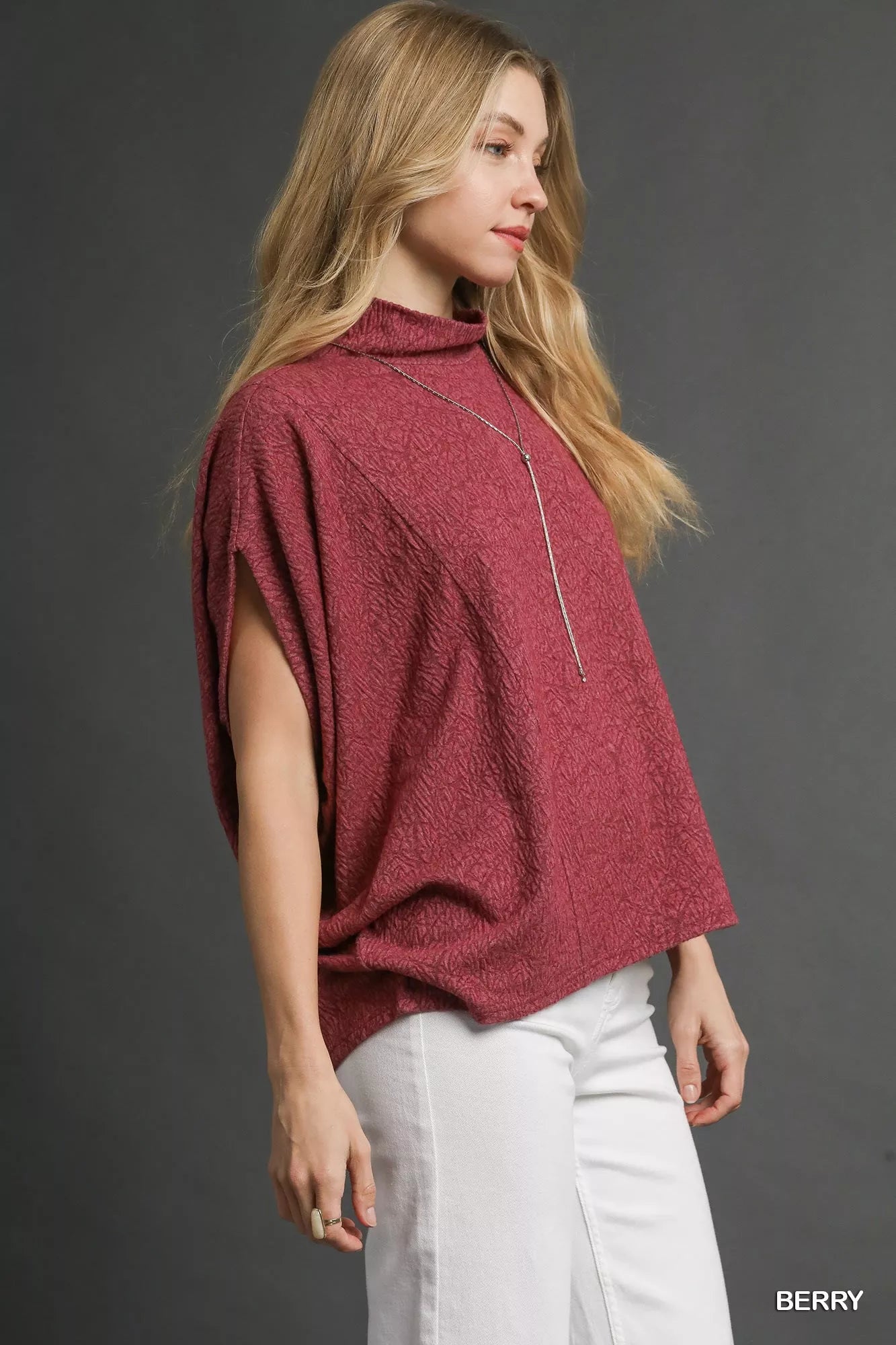 Umgee Textured Mock Neck Relaxed Top FitiqueFit