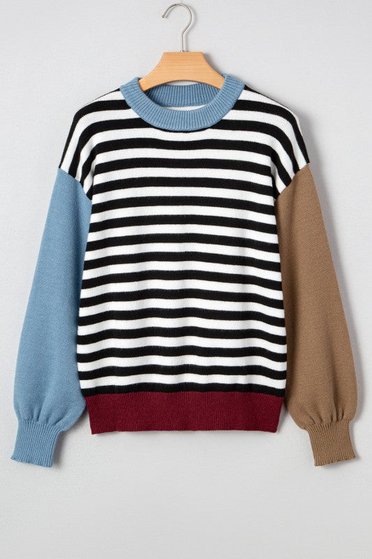 Stripe Colorblock Sleeve Ribbed Trim Sweater Shop Style & More | Fresh Looks, Everyday Deals & Free Shipping