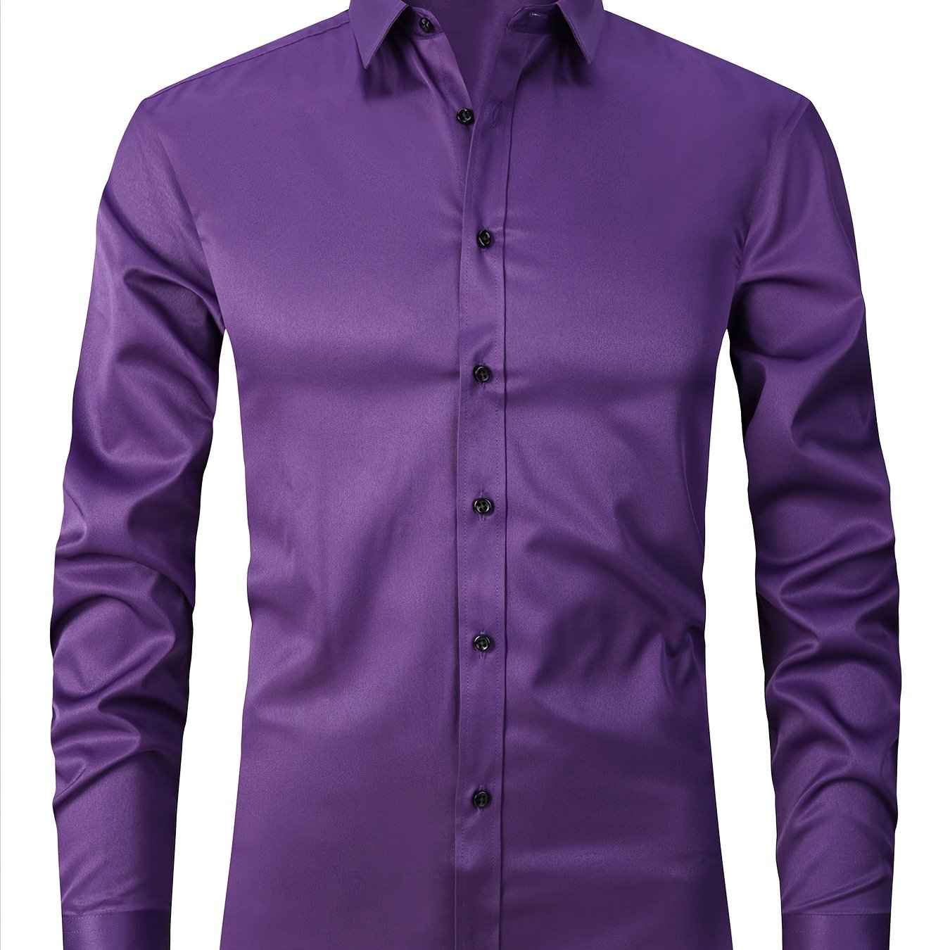 Men'S Stretch Slim-Fit Formal Shirt Without Pockets, Light Business Turn- Collar Long-Sleeved Shirt, Men'S Business Shirt, Wrinkle-Resistant And Durable Solid Color Formal Long-Sleeved Shirt with Buttons And Pockets, Suitable NovaCart