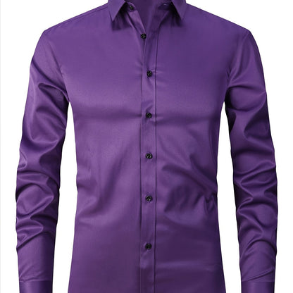 Men'S Stretch Slim-Fit Formal Shirt Without Pockets, Light Business Turn- Collar Long-Sleeved Shirt, Men'S Business Shirt, Wrinkle-Resistant And Durable Solid Color Formal Long-Sleeved Shirt with Buttons And Pockets, Suitable NovaCart