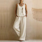 Women's Cotton Linen Sleeveless Tank Top & Pants Two-Piece Set FitiqueFit
