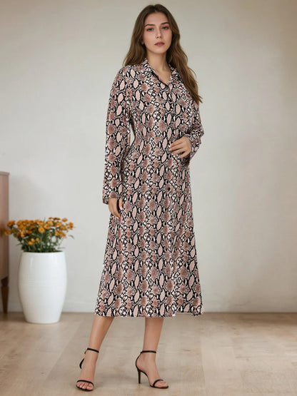 Snake Print Long Sleeve Shirt Dress New Era Fashion LLc